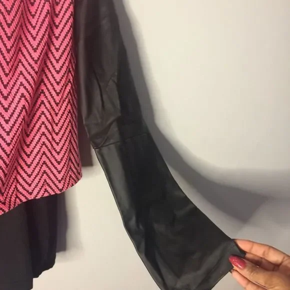 Fuschia Print Jacket w/ Faux leather sleeves - Picture 7 of 12